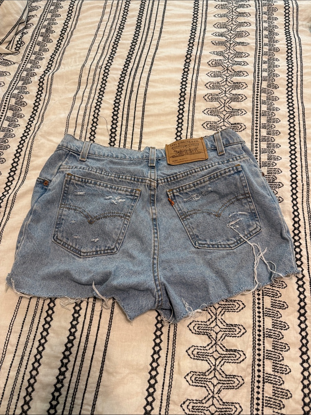 Levi's Light Blue Distressed High-Rise Denim Shorts